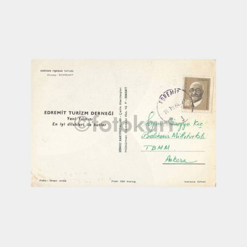 1964 Edremit Turizm Derneği Tebrik Kartı