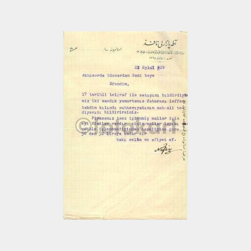 1929 Akhisar Tüccardan Mektup