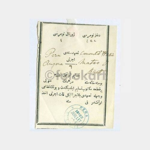 1908 Pera-Angora Telgraf Alındı Kağıdı