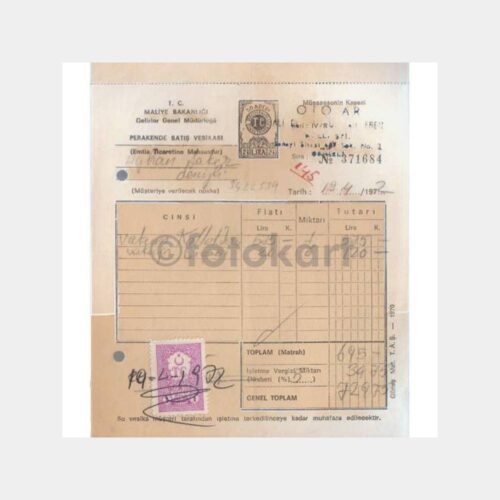 1972 Örnek Oto Ar Perakende Satış Vesikası