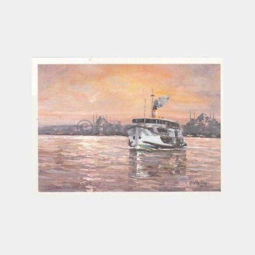Boğaz Vapuru - Ressam F. Oktay Aksoy Tablo Tebrik Kartı