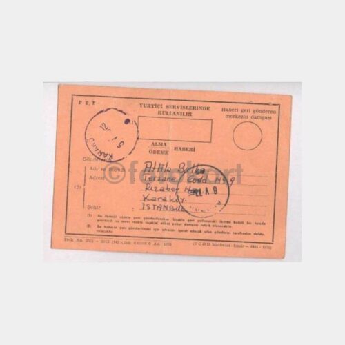 1973 Ankara Posta Taahhütlü Kartı