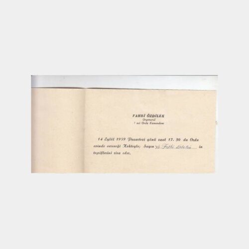 1959 İstanbul Orduevi Kokteyl Davetiyesi