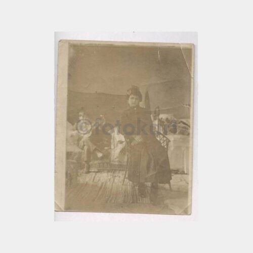 1900 Keman Çalan Çocuk ve Kadın Eski Fotoğraf