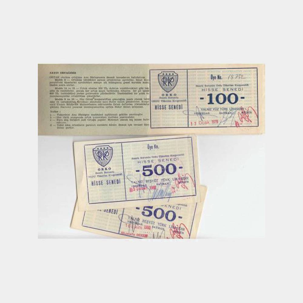 1972 ORKO Ordu Tüketim Koop Hisse Senedi