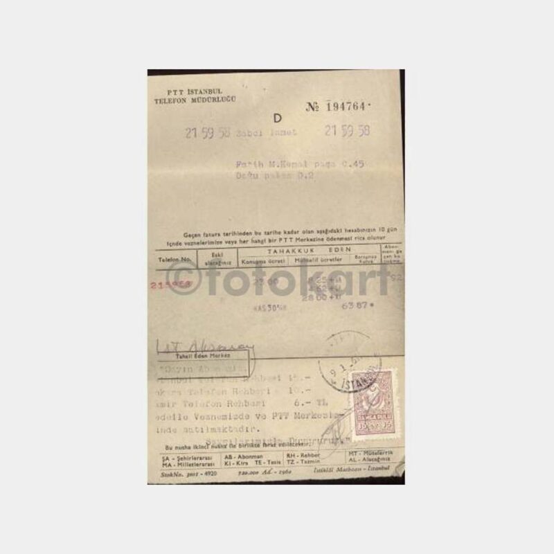 1961 PTT Aksaray Telefon Faturası