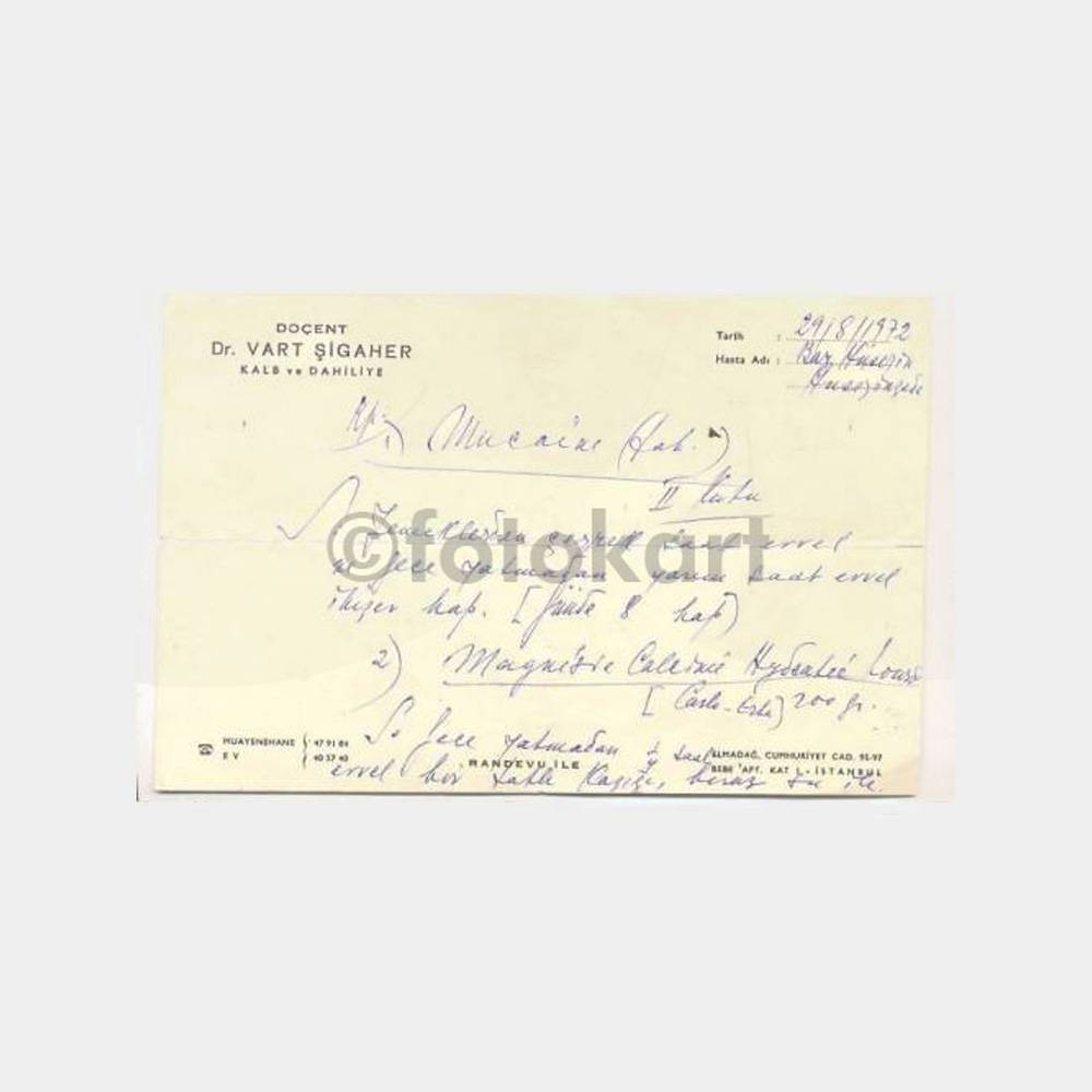 1972 Dr. Vart Şigaher Reçetesi