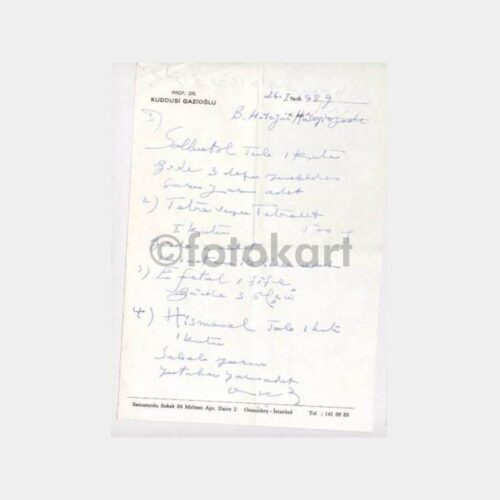 1989 Prof. Dr. Kuddusi Gazioğlu Reçetesi