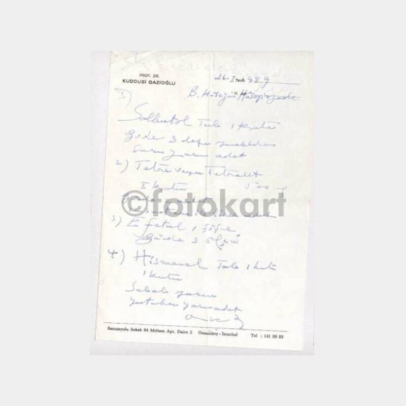 1989 Prof. Dr. Kuddusi Gazioğlu Reçetesi