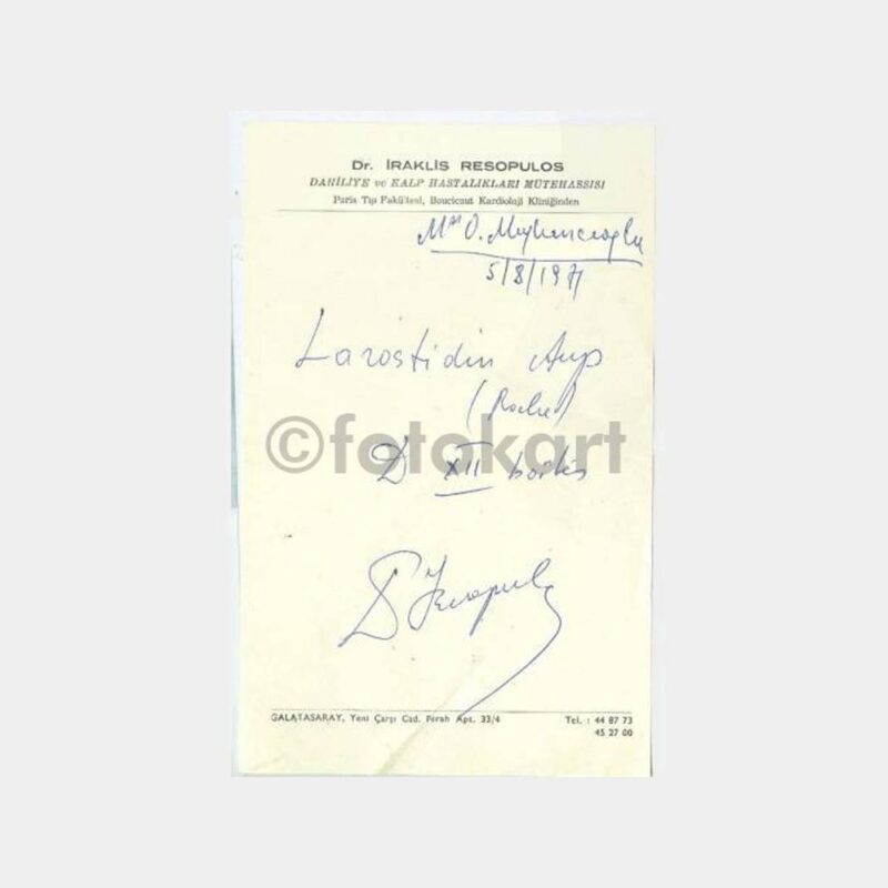 1971 Beyoğlu Dr. İraklis Resopulos Reçetesi