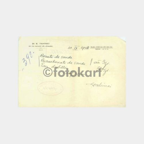 1958 Dr. E. Tahinci Göz Mütehassısı Reçete