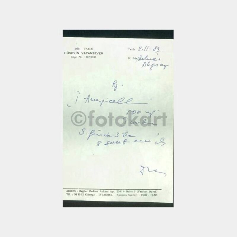 1983 Diş Dr. Hüseyin Vatansever Reçetesi