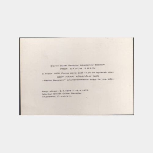 1976 Edip Hakkı Köseoğlu Resim Sergisi Davetiyesi