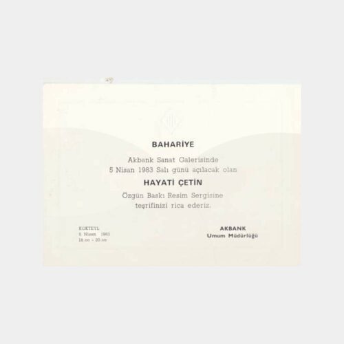 1983 Hayati Çetin Özgün Baskı Sergi Davetiyesi