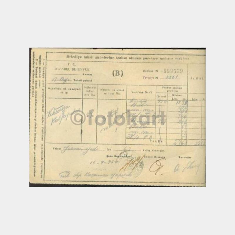 1950 Beylerbeyi Vergi Makbuzu