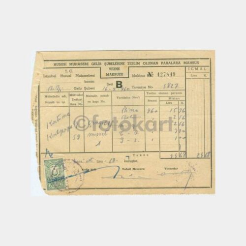 1962 Beylerbeyi Vergi Dairesi Makbuzu