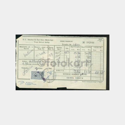 1965 Beylerbeyi Vergi Dairesi Makbuzu