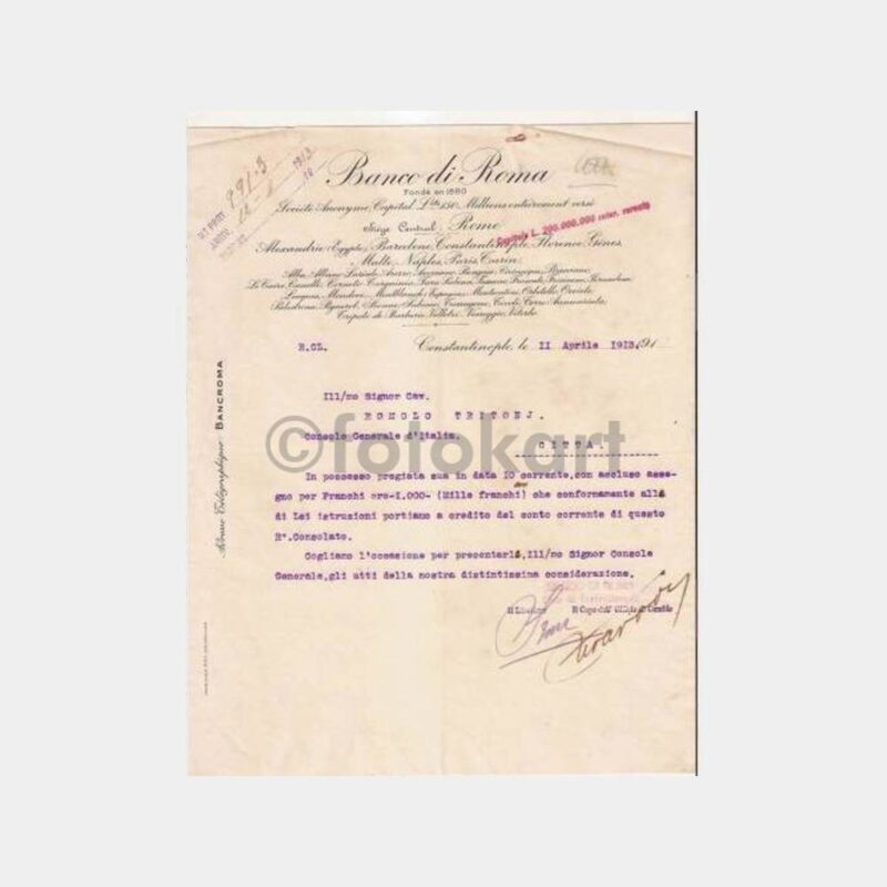 1913 Beyoğlu Banco Di Roma Yazısı