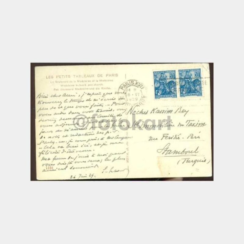 1929 Beyoğlu Emlakçı Neşet Kazım Bey - Paris Kartpostal