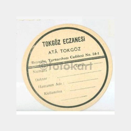 1940 Beyoğlu Tokgöz Eczanesi Şişe Etiketi