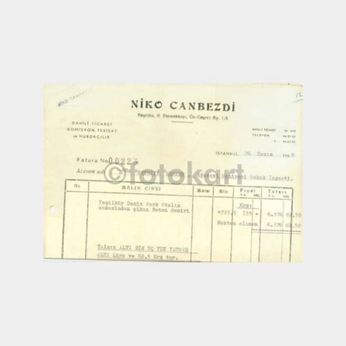 1961 Beyoğlu Yani Yoanidi Bakkaliye Faturası