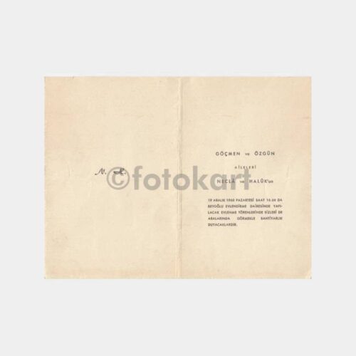 1960 Beyoğlu Evlendirme Dairesi Davetiye