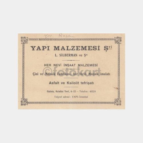 1933 Beyoğlu -Pullu ve İmzalı- İşyeri Kartı