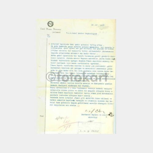 1937 Türk Hava Kurumu Eskişehir Teftiş Yazısı