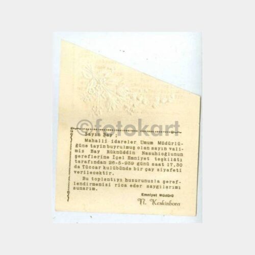 1939 Mersin - Vali Tayini Çay Ziyafeti Davetiyesi