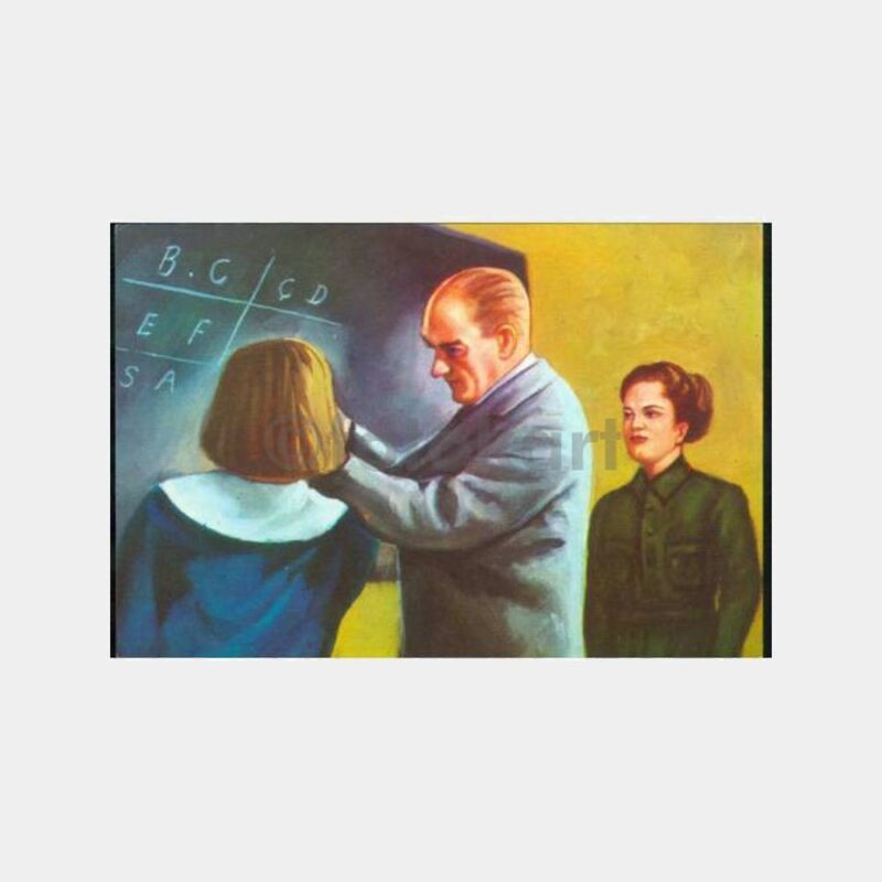 Atatürk Alfabeyi Öğretiyor Çizim Kartpostal