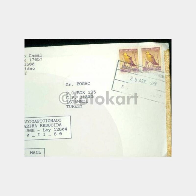 1991 Uruguay Kuşlar Pullu Zarf