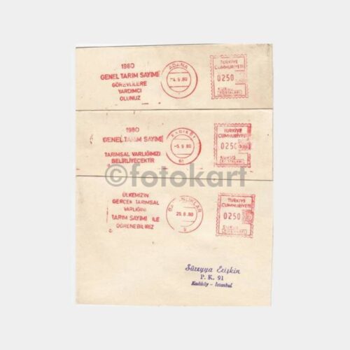 1980 Tarım Sayımı Konulu Flam Damgalı 3 Adet Zarf