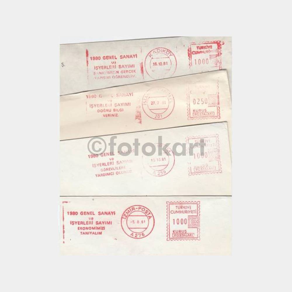1980 Sayım Konulu Flam Damgalı 4 Adet Zarf
