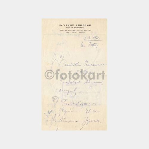 1962 Ankara Dr Yavuz Erkoçak Reçetesi