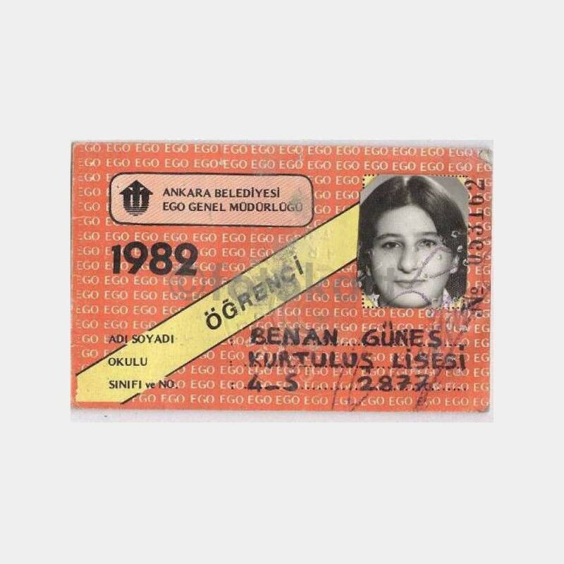 1982 Ankara EGO Öğrenci Seyahat Kartı