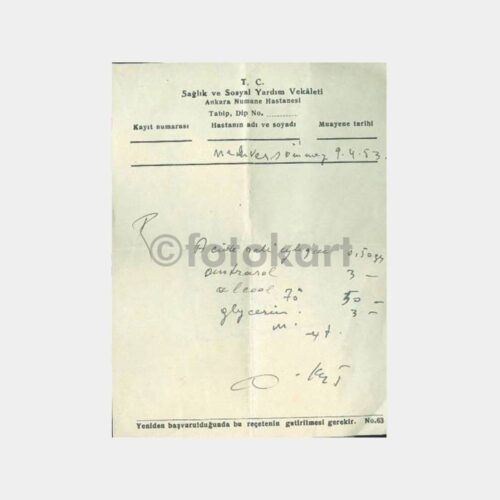 1953 Ankara Numune Hastanesi -Damgalı- Reçetesi