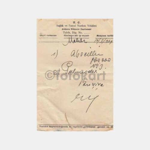 1954 Ankara Numune Hastanesi Reçetesi