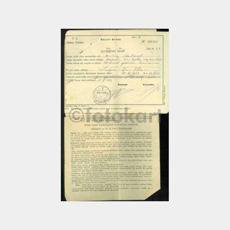 1959 Mahkeme Para Cezası Ödeme Tebliği ve Makbuz