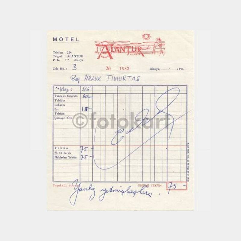 1969 Alanya Alantur Otel Faturası