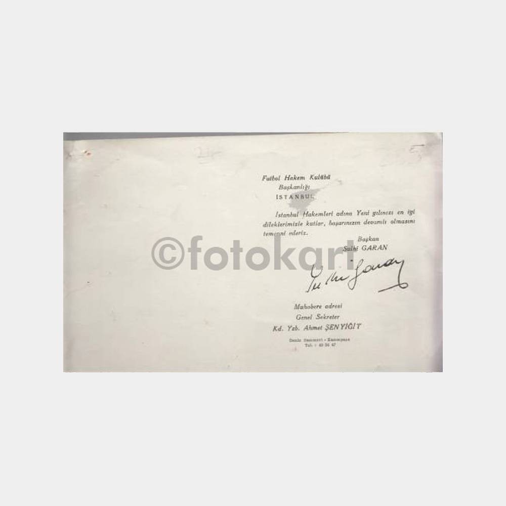 1947 Futbol Hakem Sulhi Garan İmzalı Tebrik Kartı