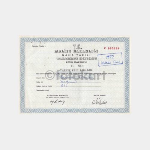 1972 Tasarruf Bonosu Kesir Makbuzu