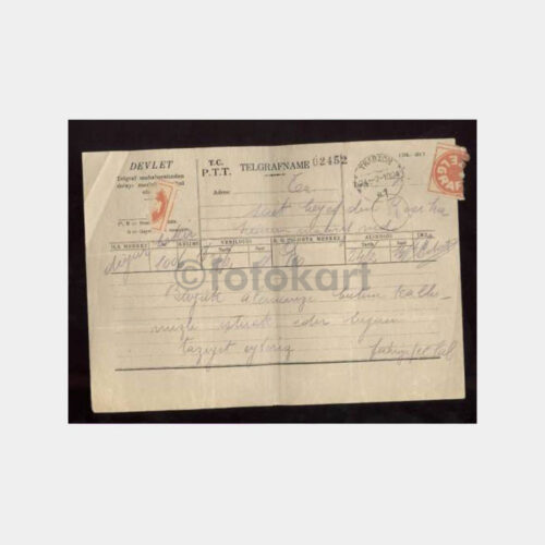 1934 Trabzon Varış Damgalı Telgraf