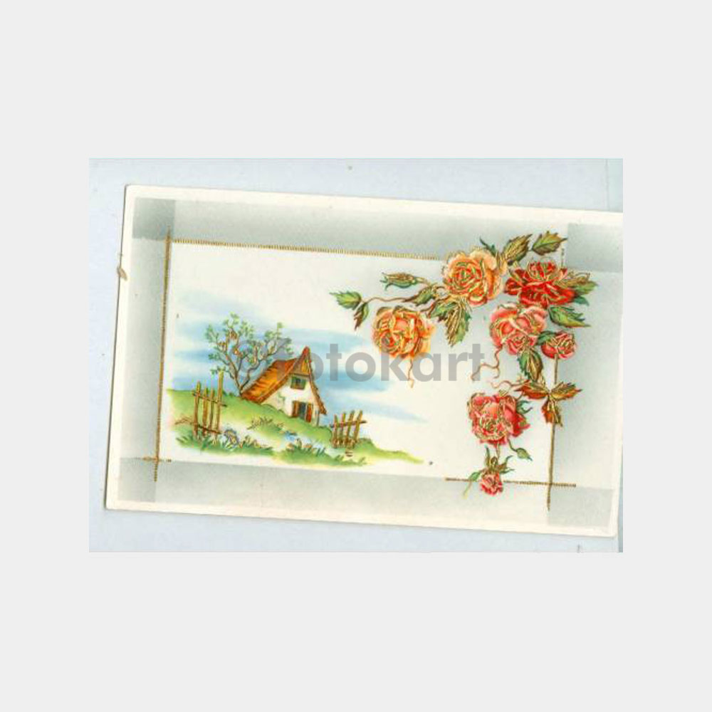 1940 Yaldız Baskılı Gül Çiçekli Tebrik Kartpostal