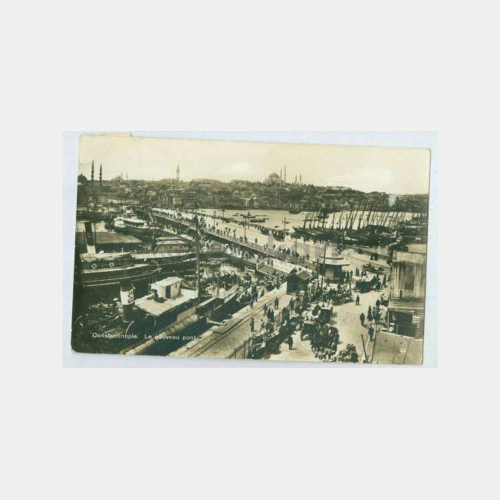 1929 Karaköy ve Galata Köprüsü Damgalı Kartpostal