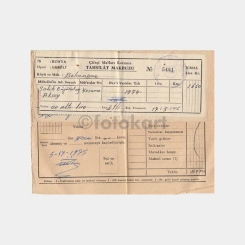 1974 Konya Ereğli Ziraat Konulu Makbuzlar