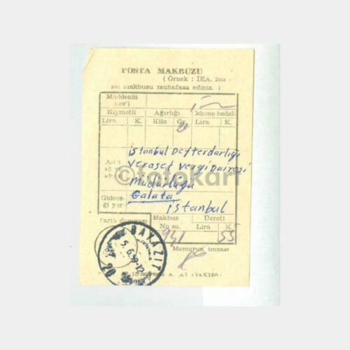 1959 PTT Bayazıt Posta Makbuzu