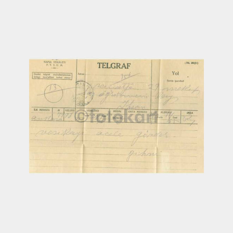 1939 Samatya Posta Damgalı Telgraf
