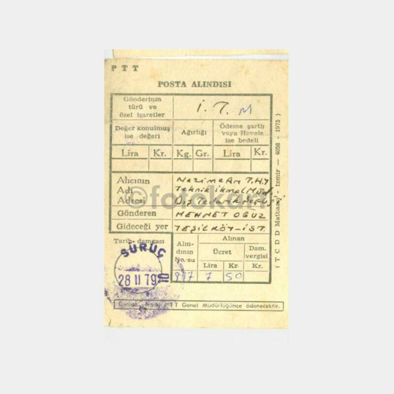 1979 PTT Suruç Posta Damgalı 3 Adet Alındı Kağıdı