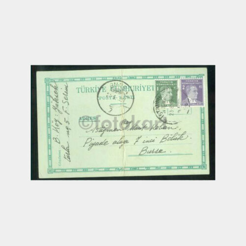 1937 Bursa Varışlı İstanbul Posta Kart Antiye