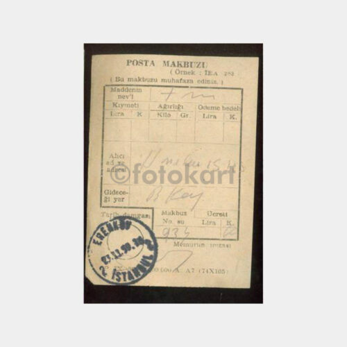 1959 Erenköy Posta Taahhütlü Makbuzu